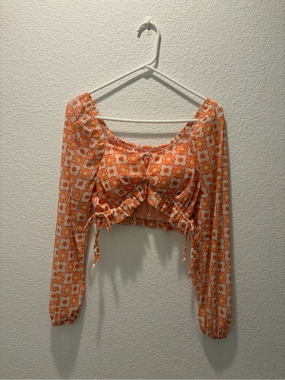 Orange Floral Tie-Front Crop Top